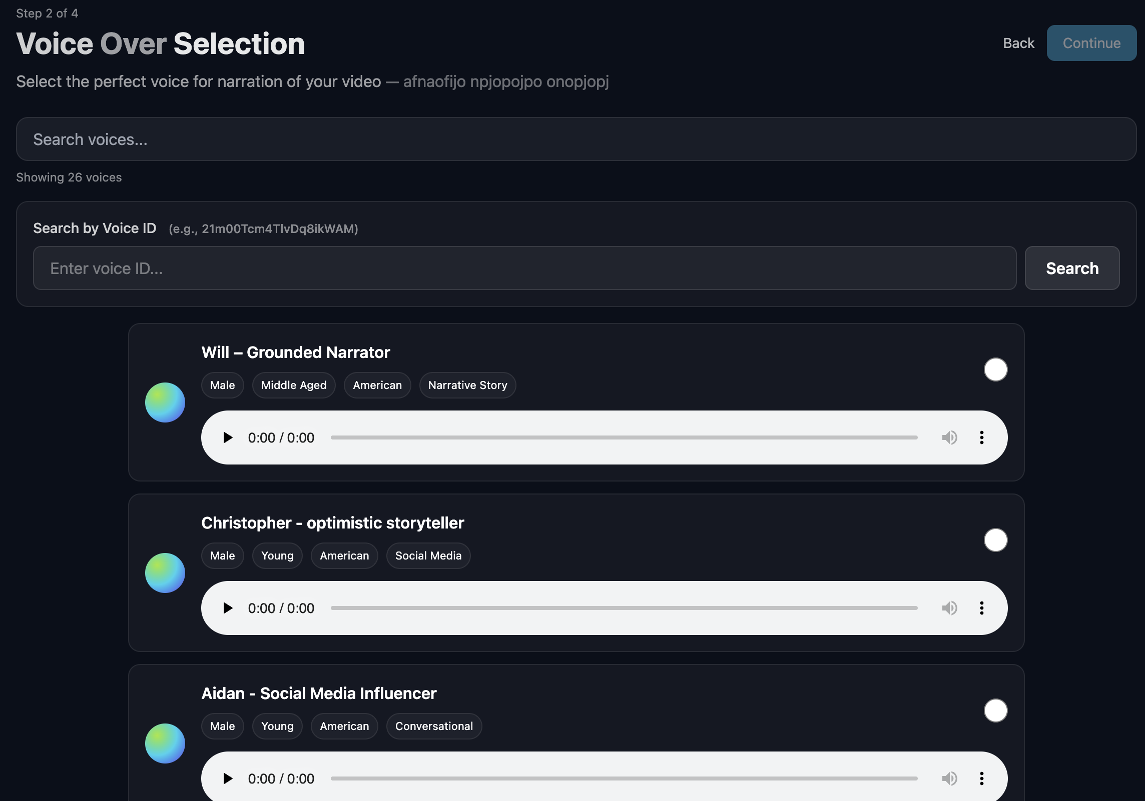 VidBlitz voice selection